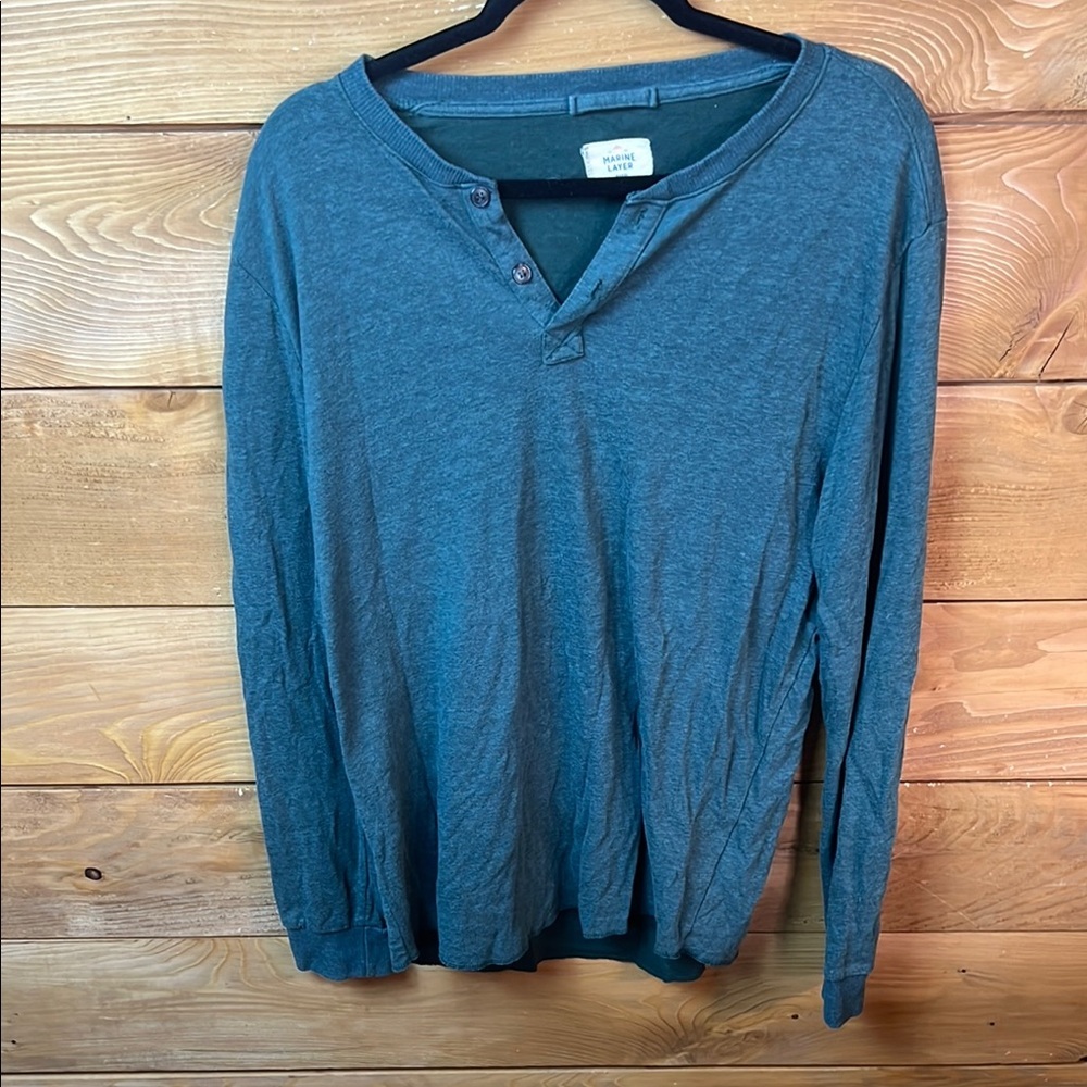 Marine Layer Men’s Long Sleeve Henley Shirt Double knit Forest Green M/L button